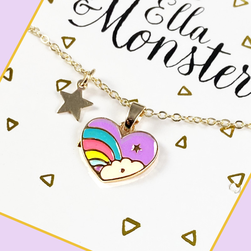 NECKLACE RAINBOW HEART - 6'ER PACK