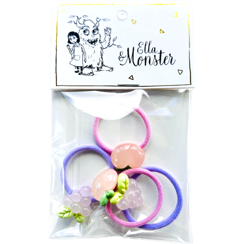 HAIR TIES GRAPES AND APPLES 6 PCS