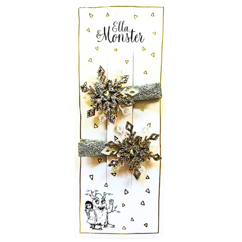 HAIR CLIP GLITTER SNOWFLAKE SILVER - 6 PCS