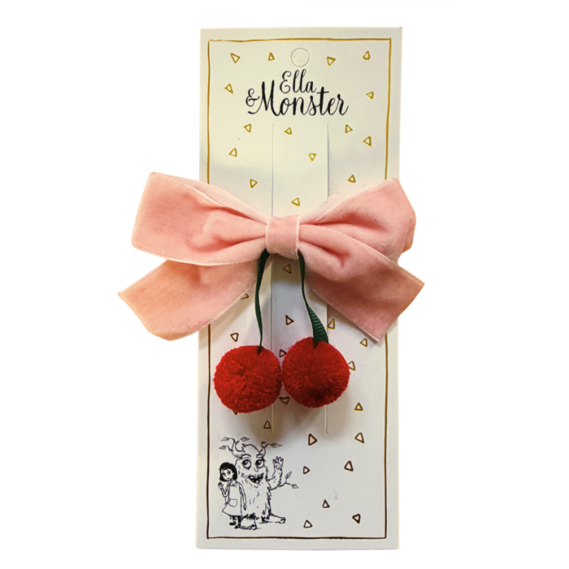 Cherry Velvet Bow – Pink, 6 PCS