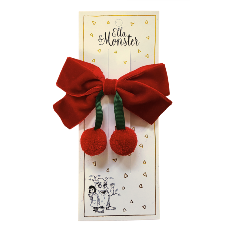 Cherry Velvet Bow – Red - 6 PCS