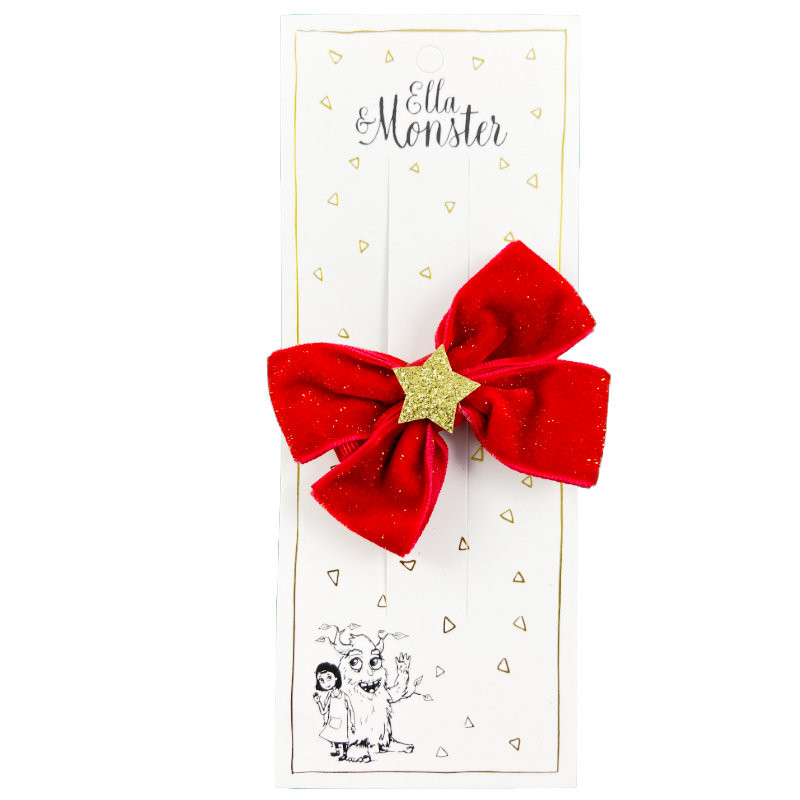 ROMANTIC CHRISTMAS BOW RED HAARSPANGE CLIP 6'ER PACK